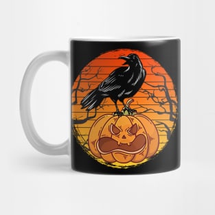 Raven on Jack O Lantern Pumpkin Halloween Mug